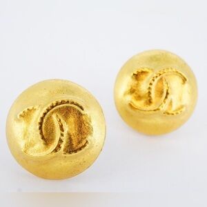 CHANEL Authentic Gold Logo Earrings